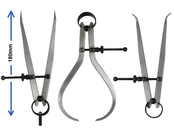 Set of Three Calipers, Internal, external and dividers