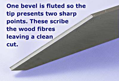 fluted parting tool showing two sharp points at the tip